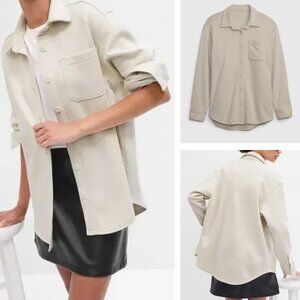 GAP VINTAGE SOFT OVERSIZED SHIRT JACKET IN MOONSTONE BEIGE - SIZE S